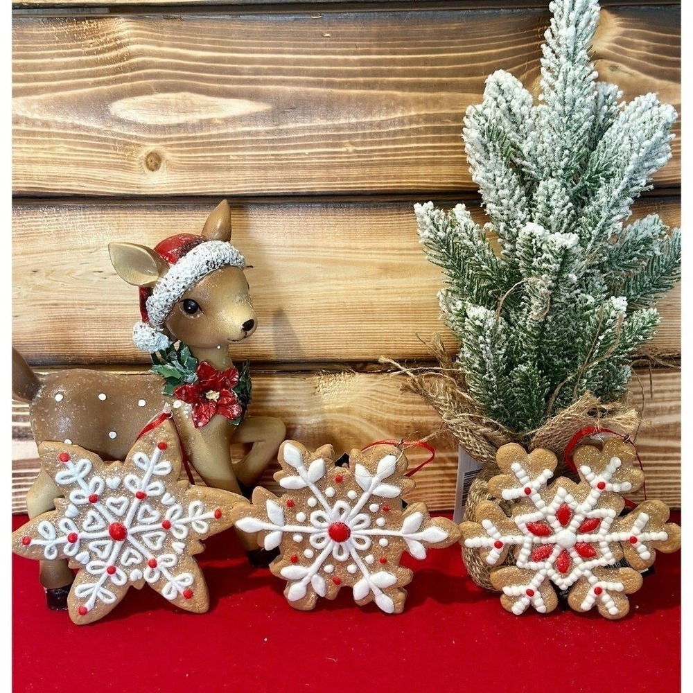 NEW 3 Gingerbread Ornaments Snowflake Christmas‎ Holiday Bundle Set - Picture 10 of 12
